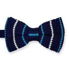 gestrickte Fliege dunkelblau weiß türkis