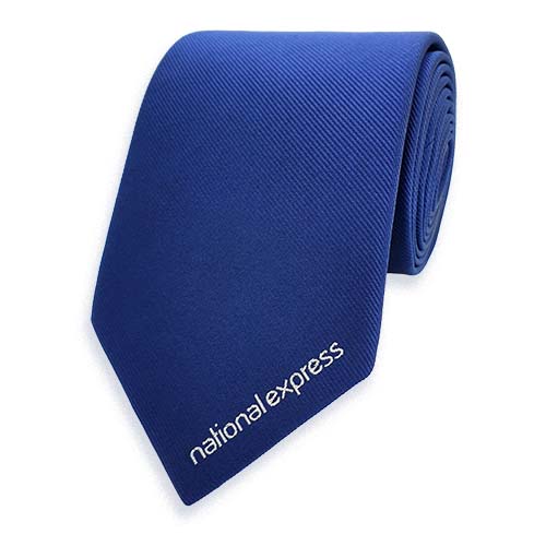 blauwe stropdas met ingeweven tekst